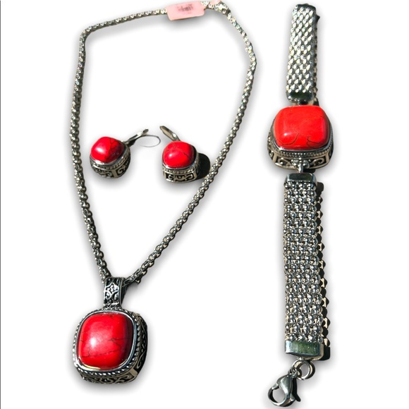 Jewelry - NWT Southwestern Red With Silver Accent Jewelry Set